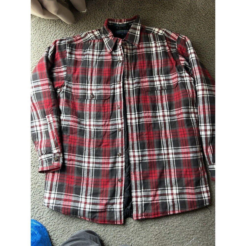 VTG Mens Claybrooke Outdoors Red Blue Plaid Button Up Quilted Lining Jacket MED